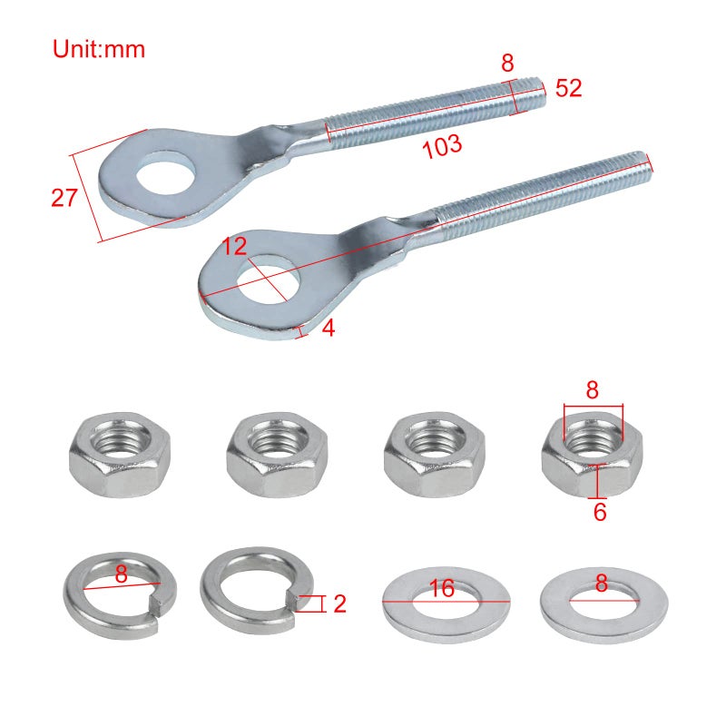 FLYPIG 0.4" 12MM Chain Wheel Axle Adjusters Tensioner for 50CC 70CC 90CC 110CC 125CC CRF70 CT70 XL75 XR50 XR70 XR80 XR100 Dirt Bike 4 Wheeler Taotao Chain Axle Adjuster - Image 2